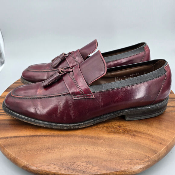Allen Edmonds Biscayne Loafers Men\'s 11 D Burgundy Leather Tassel Dress Shoes